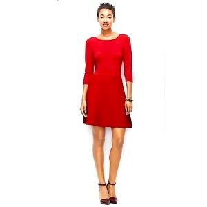 Ann Taylor Stretch Knit Sweater Fit & Flare Red Dress